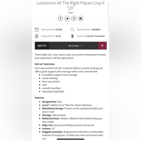 Lululemon All The Right Places Crop ll- 23” size 2 Sage - Picture 8 of 8